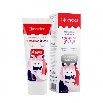 Pasta do zębów dla dzieci z probiotykami o smaku Truskawki bez fluoru 50ml Nordics - 3800500324258.jpg
