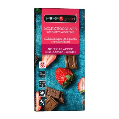 Czekolada mleczna z truskawkami bez dodatku cukru 75g Pure&Good - 5903111903411.jpg