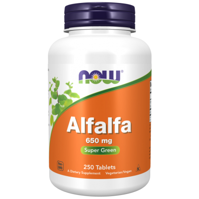 Alfalfa Lucerna Siewna 650mg 250 tabletek Now Foods - 733739026200.jpg