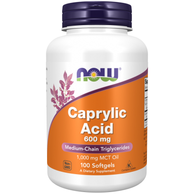 Kwas kaprylowy/Caprylic Acid 600mg 100 kapsułek Now Foods - 733739033475.jpg